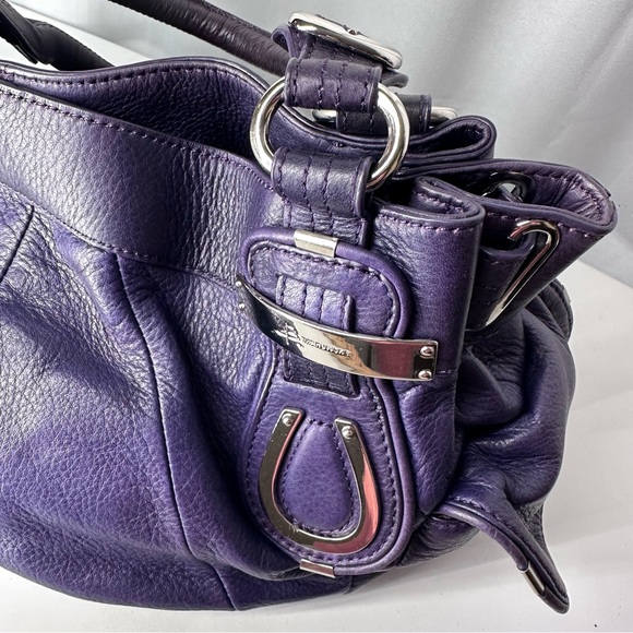 B. Makowsky Purple Pebbled Leather Satchel Cheetah Lining EUC - Picture 6 of 16